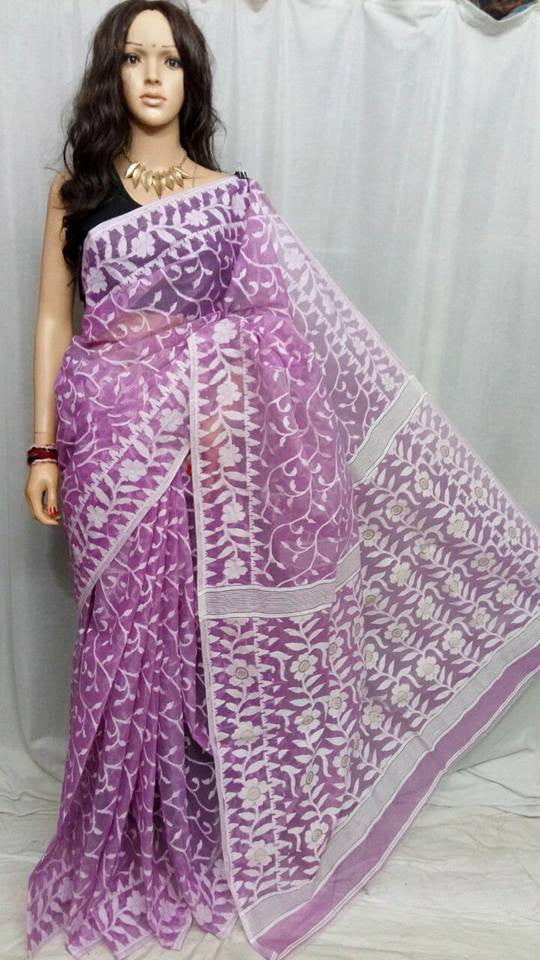 Violet Dhakai Jamdani Sarees - Dailybuyys