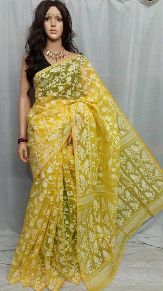 Yellow Dhakai Jamdani Sarees - Dailybuyys