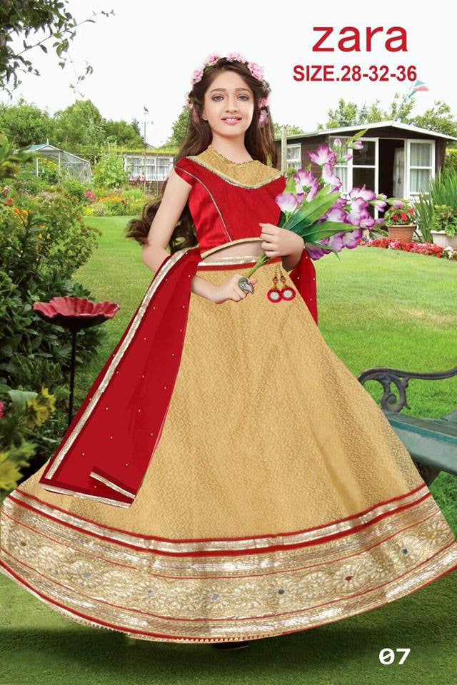 Zara Beige & Red Kids Lehenga Girls Clothing - Dailybuyys