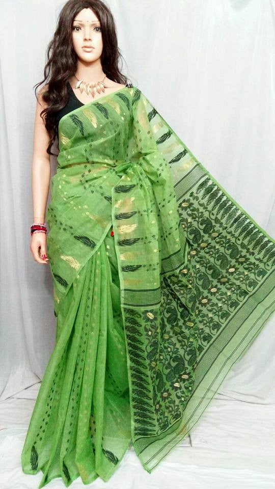 Green Dhakai Jamdani Sarees - Dailybuyys