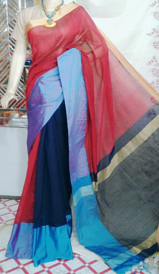 Red & Multi Mahapar Pure Cotton Silk Sarees - Dailybuyys