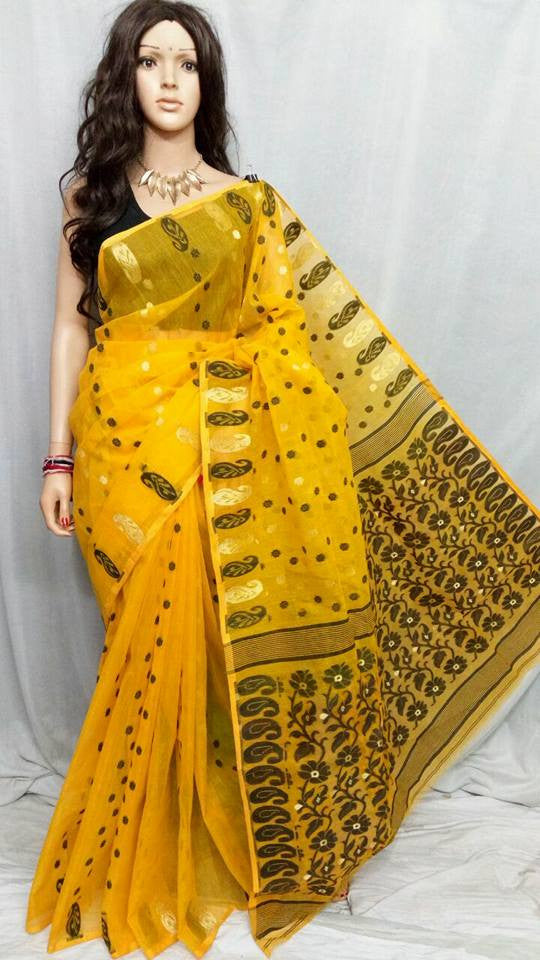 Yellow Dhakai Jamdani Sarees - Dailybuyys