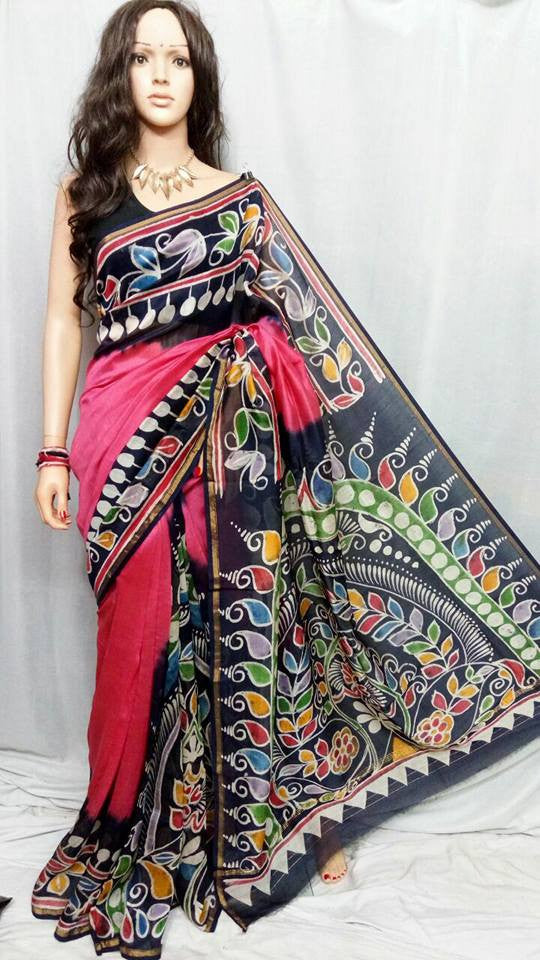 Pink Chanderi Silk Sarees - Dailybuyys