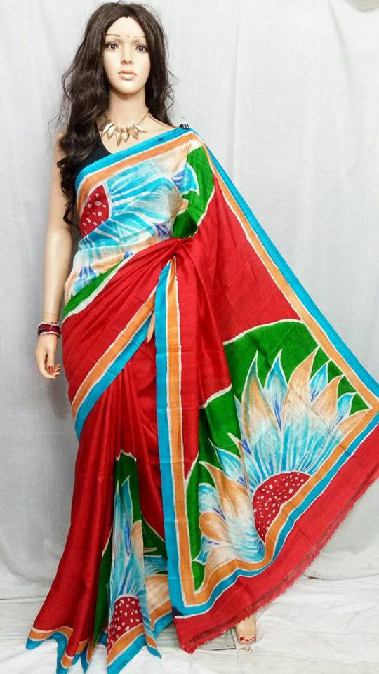 Red Pure Silk Mark Certified Murshidabad Silk Sarees - Dailybuyys