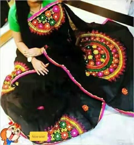 Black Bangladeshi Pure Cotton Kathiawari Sarees - Dailybuyys