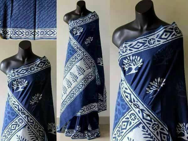 Blue Dabbu Printed Pure Cotton Sarees - Dailybuyys