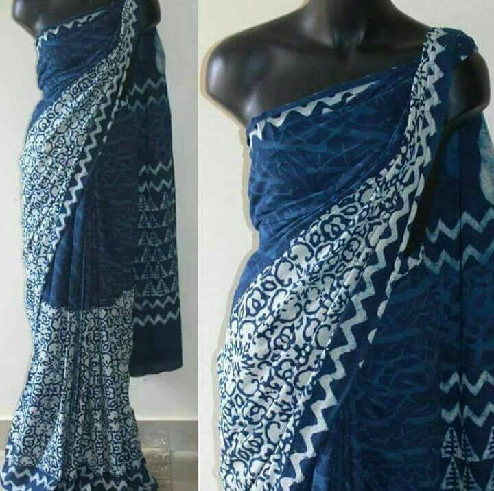 Blue Dabbu Printed Pure Cotton Sarees - Dailybuyys