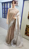 Off White & Light Brown Pure Linen Sarees