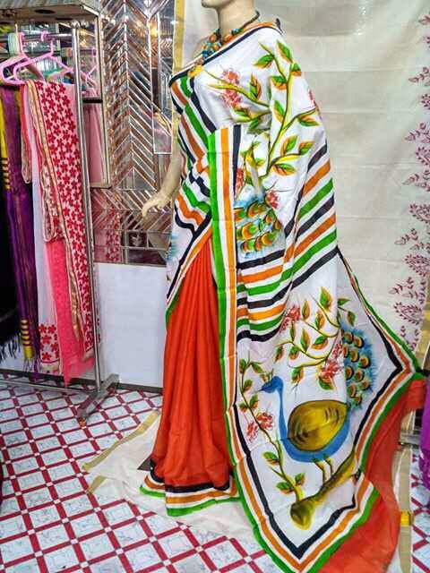 Orange Moklin Sarees - Dailybuyys