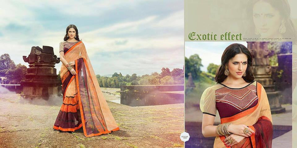 Light Orange Net Sarees - Dailybuyys