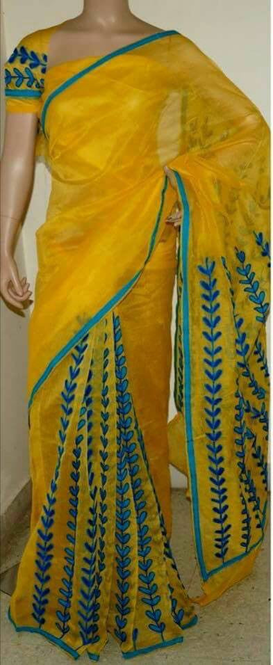 COD Work Yellow Kathiawari Sarees - Dailybuyys