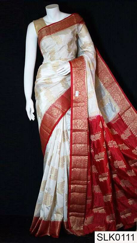 White Chanderi Silk Sarees - Dailybuyys