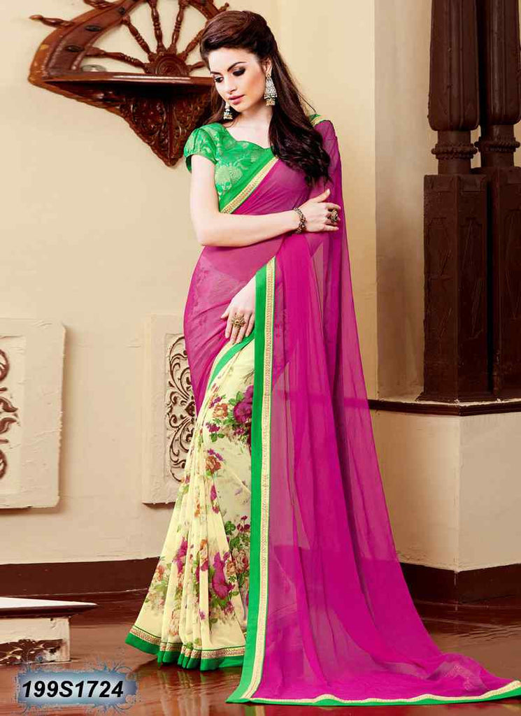 Pink & Green Georgette Sarees
