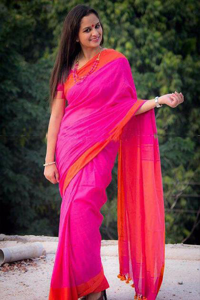 Pink Bengal Handloom Khadi Sarees - Dailybuyys