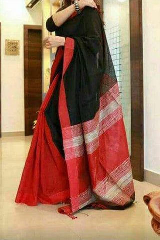 Black Red Handloom Ghicha Sarees