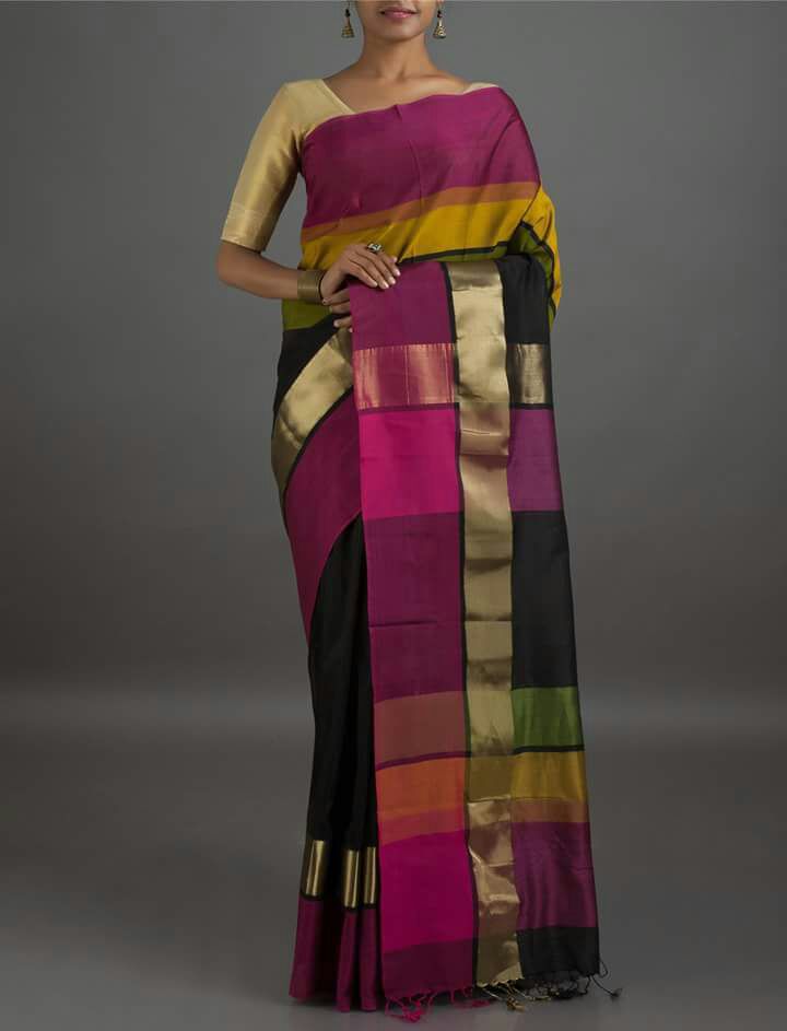 Black Purple Maheshwari Silk Sarees - Dailybuyys