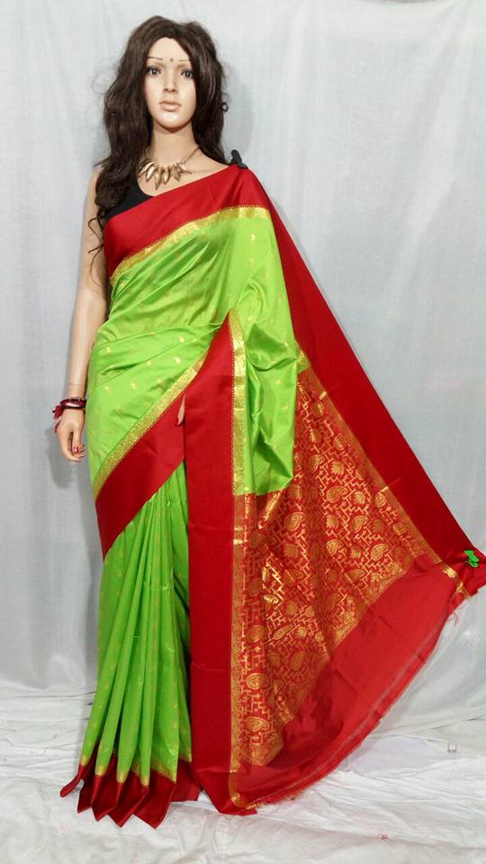 Red Light Green Garad Silk Sarees - Dailybuyys