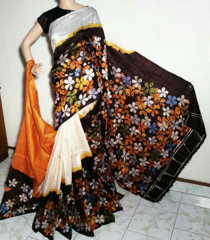 Black White Pure Silk Mark Certified Murshidabad Silk Sarees - Dailybuyys
