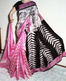 Pink Black Pure Silk Mark Certified Murshidabad Silk Sarees