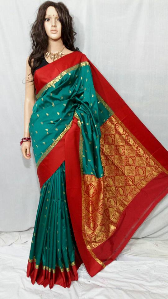 Red Dark Green Garad Silk Sarees - Dailybuyys