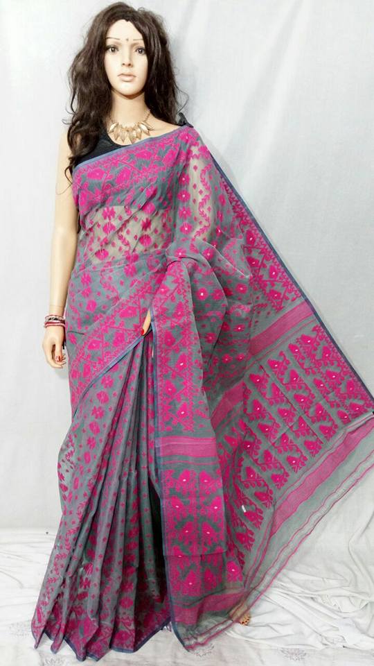 Violet Dhakai Jamdani Sarees - Dailybuyys