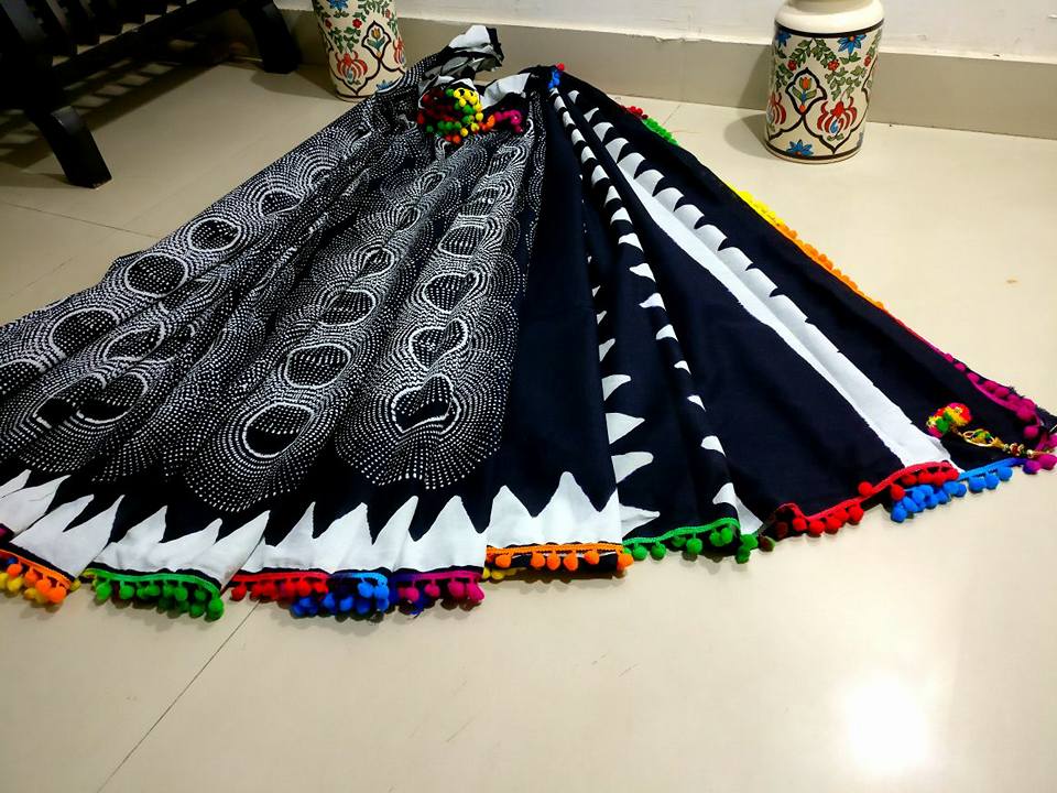 Black Bagru Printed Pure Cotton Sarees - Dailybuyys