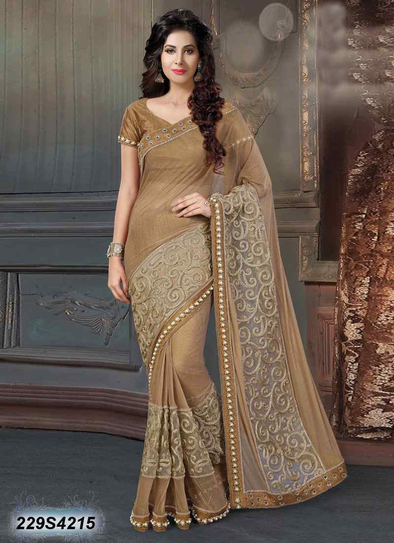Brown Net Sarees - Dailybuyys
