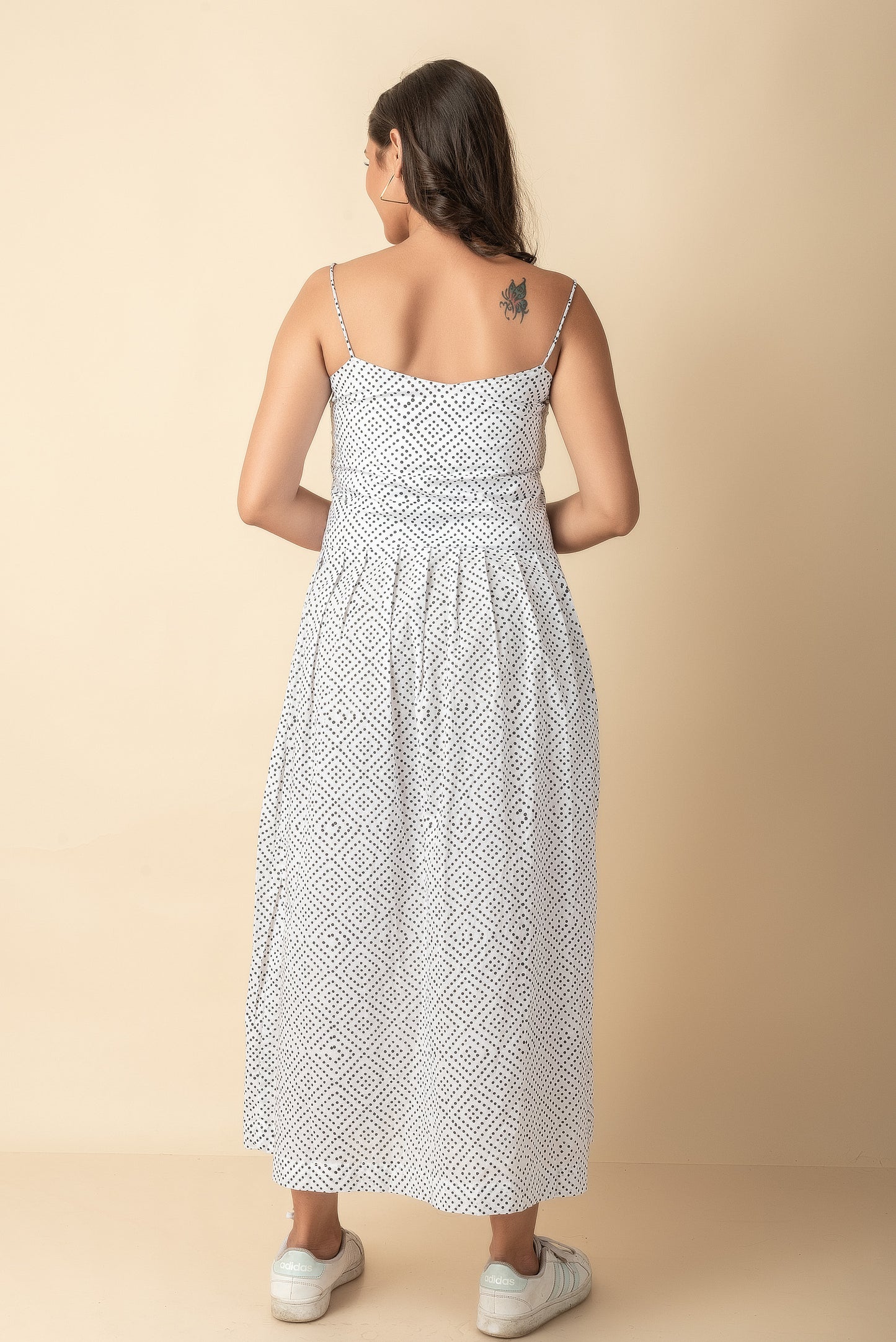 White midi cotton polka dot Red Imported Long Indo Western Kurtis wear dress set - Dailybuyys