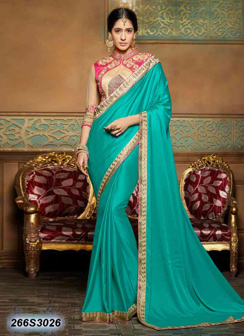 Blue Pink Satin Georgette Sarees - Dailybuyys