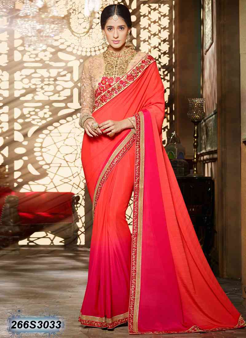 Orange Faux Georgette Sarees - Dailybuyys