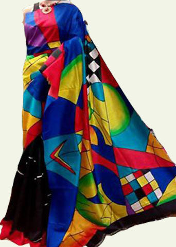 Blue Black Hand Painted Pure Silk Mark Certified Bishnupuri Silk Sarees - Dailybuyys