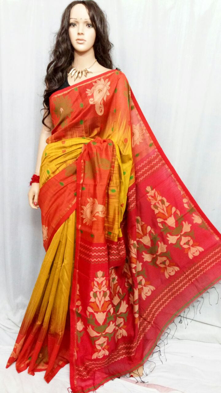 Red & Yellow Ikkat Sarees - Dailybuyys