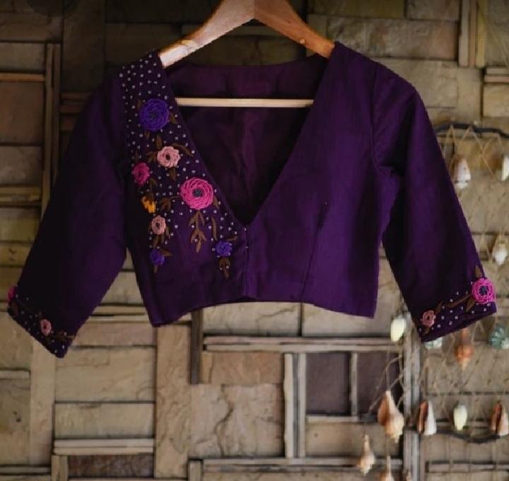 Floral Embroidered V Neck Half Sleeve Blouses(Add To Cart 15% Off) - Dailybuyys