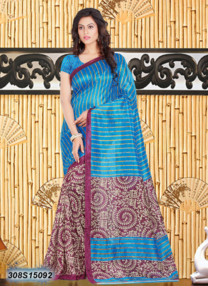 Blue Bhagalpuri Silk Sarees - Dailybuyys