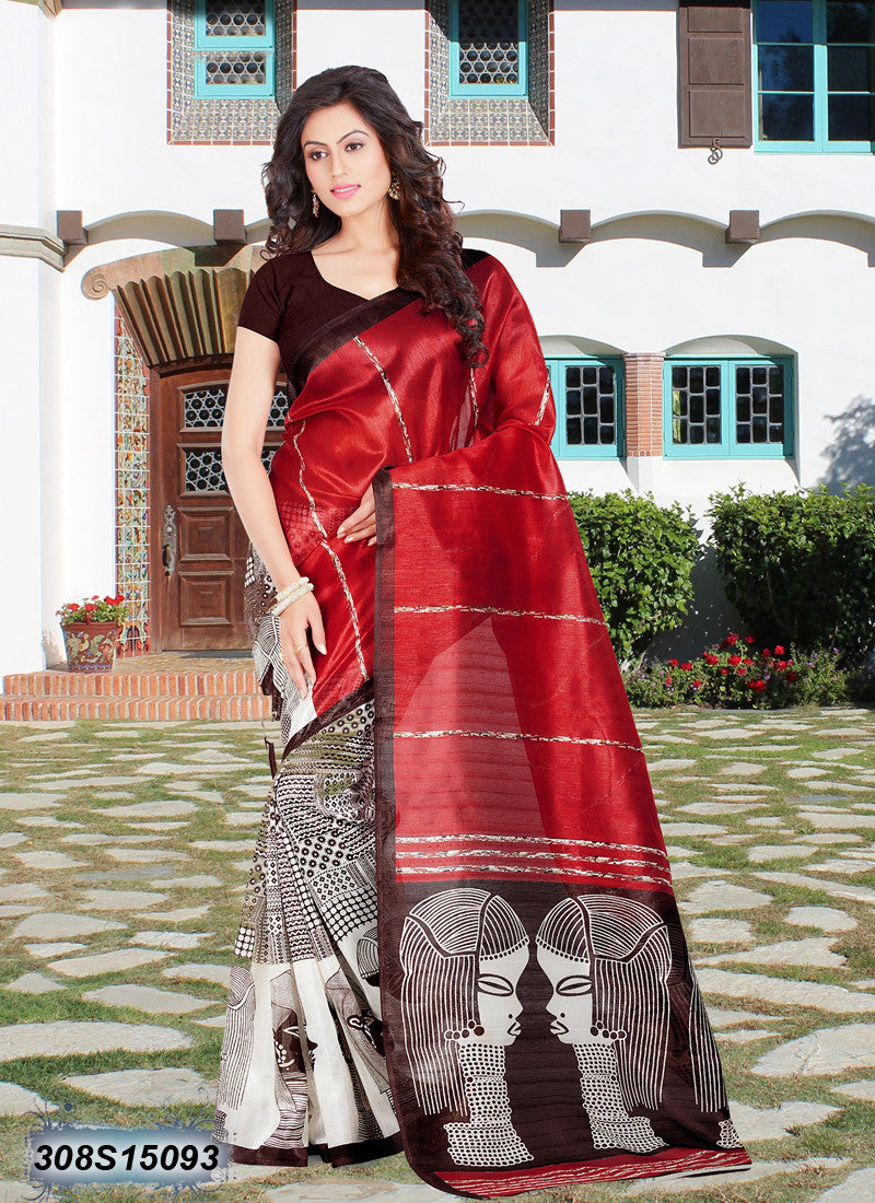 Red Bhagalpuri Silk Sarees - Dailybuyys