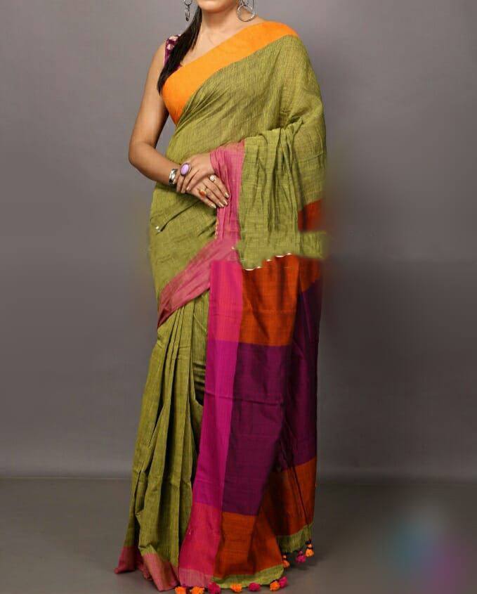 Green Bengal Handloom Khadi Sarees - Dailybuyys