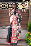 Black Hand Pinted Kalamkari Design Pure Silk Mark Certified Bishnupuri Silk Sarees