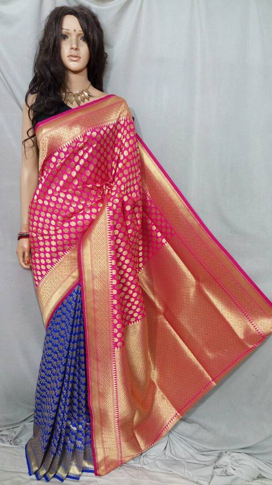 Pink Blue Opara Silk Sarees - Dailybuyys
