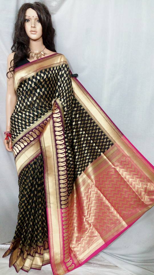 Black Pink Opara Silk Sarees - Dailybuyys