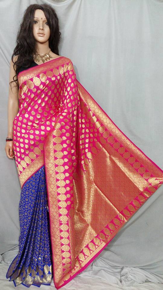 Pink Blue Opara Silk Sarees - Dailybuyys