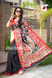 Black Hand Pinted Kalamkari Design Pure Silk Mark Certified Bishnupuri Silk Sarees