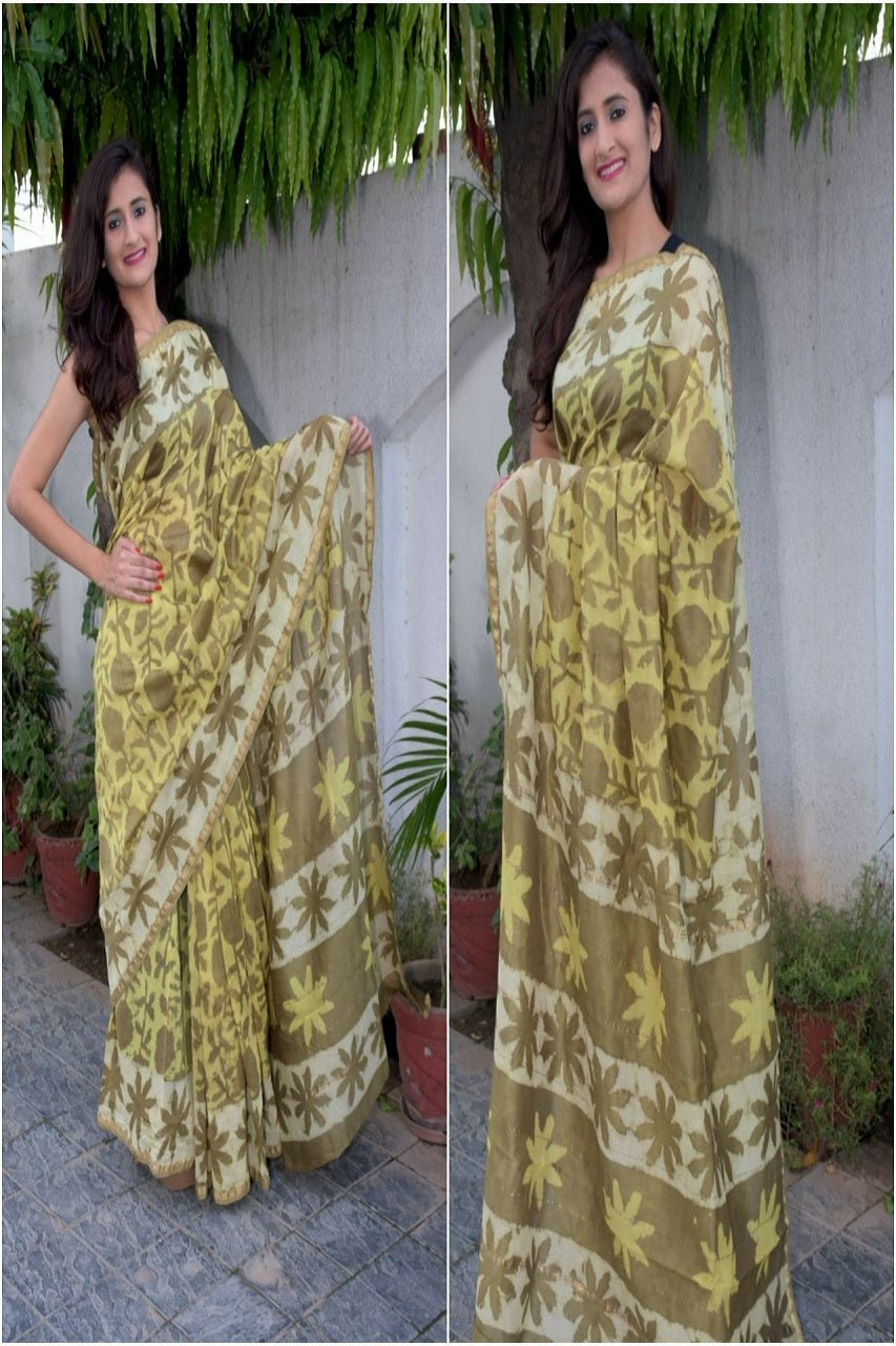 Yellow Pure Cotton Silk Sarees - Dailybuyys