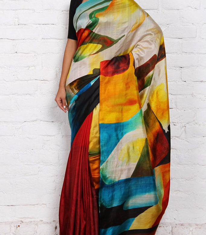 Orange Beige Pure Silk Mark Certified Murshidabad Silk Sarees - Dailybuyys