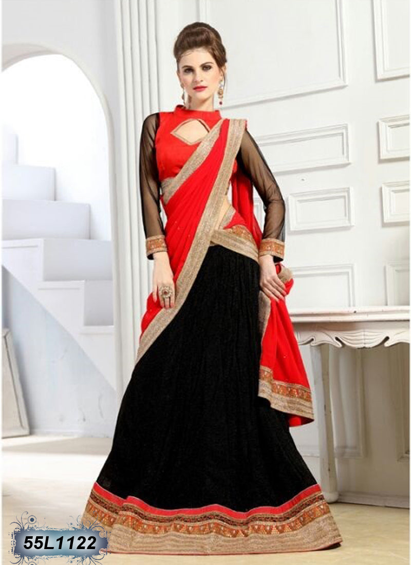 Red,Black Designer Lehenga Choli - Dailybuyys