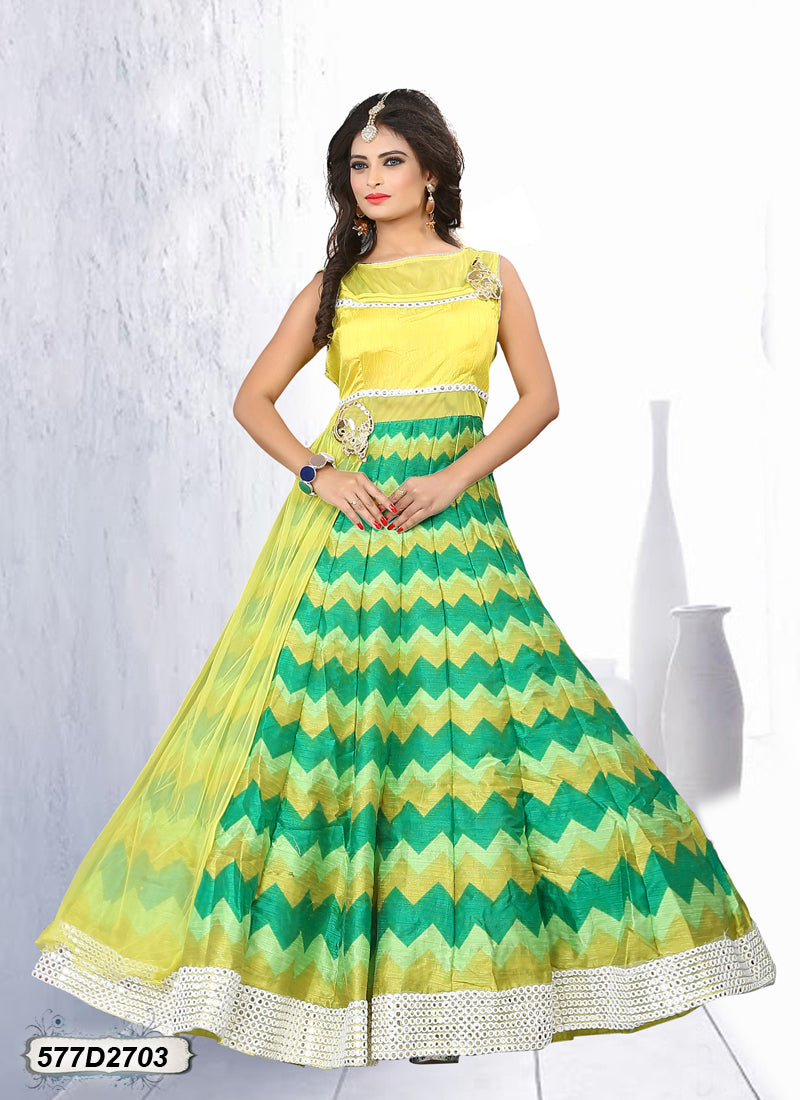 Yellow,Green Bhagalpuri Silk Salwar - Dailybuyys