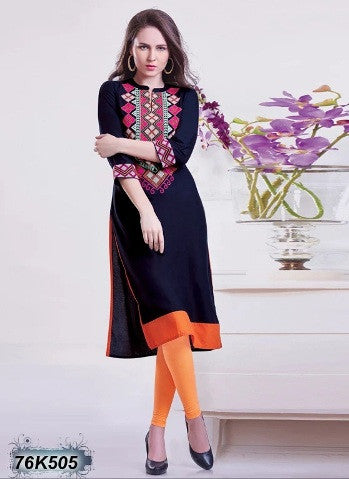 New Navy Blue Design Rayon Embroidery Stitched Kurtis - Dailybuyys