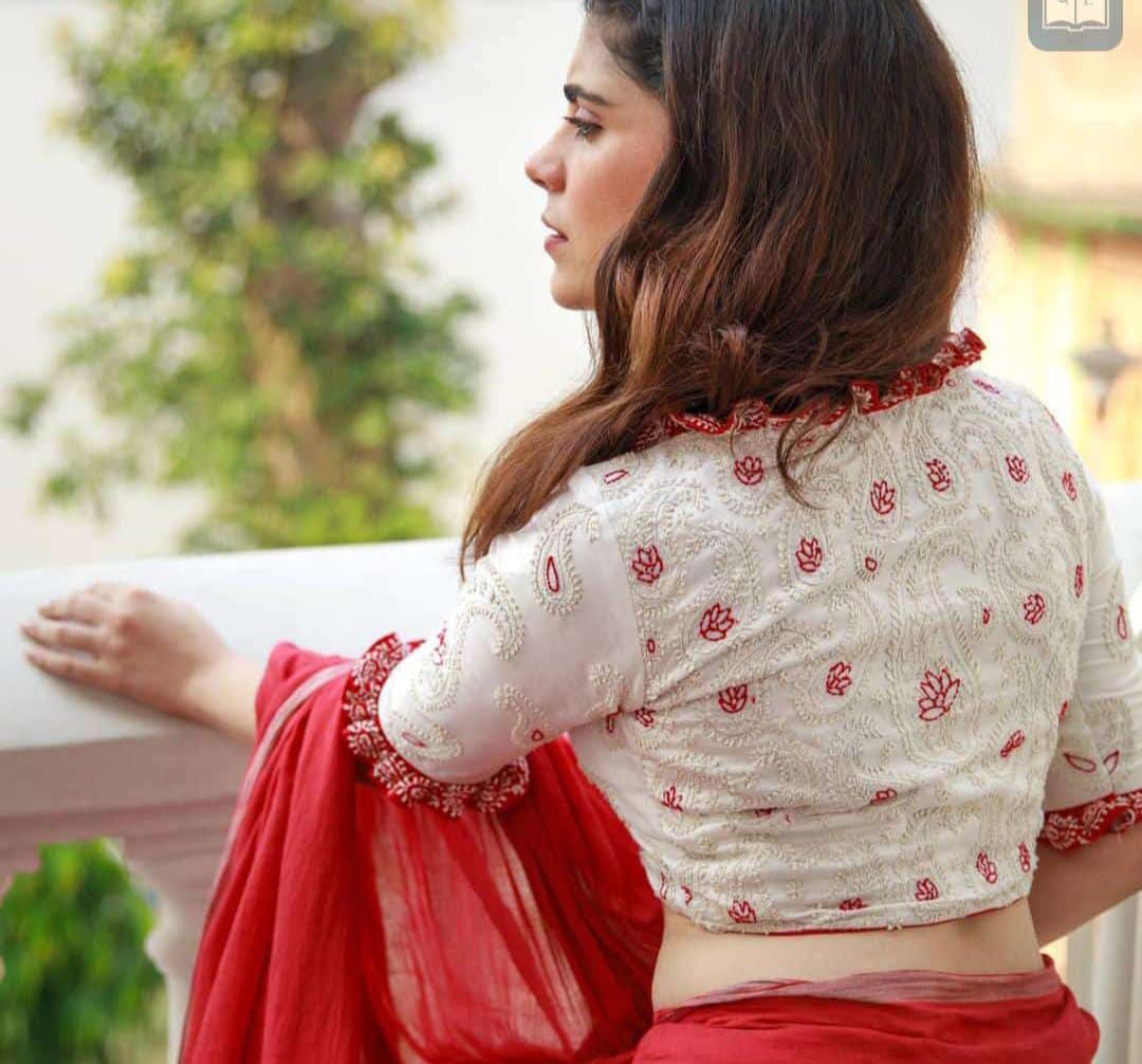 Floral Embroidery Round Neck Pleat detailing Blouses(Add To Cart 15% Off) - Dailybuyys