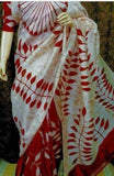 Red Beige Hand Painted Pure Silk Mark Certified Bishnupuri Silk Sarees