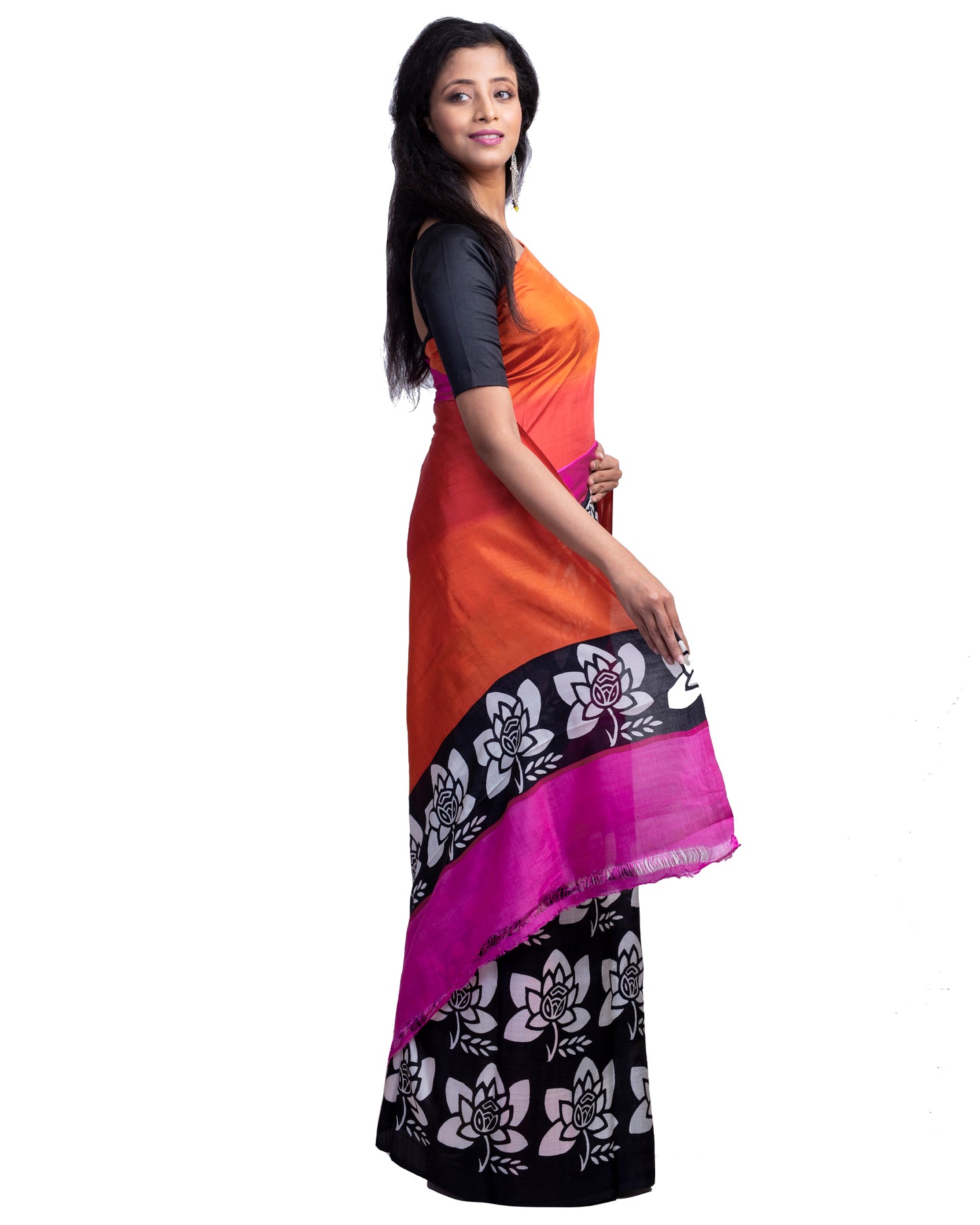 Mix Dye Block Printed Pure Silk Mark Certified Bishnupuri Silk Sarees - Dailybuyys