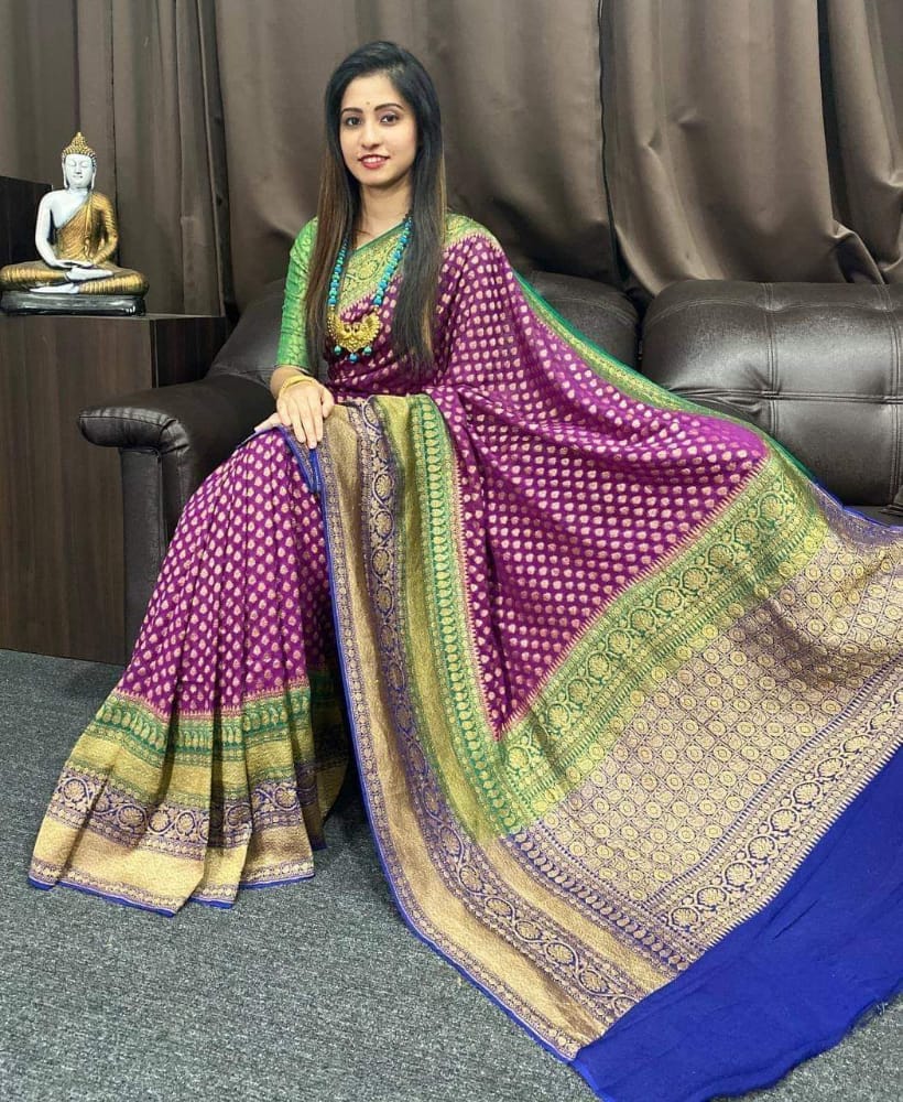 Pink Georgette Banarasi Saree - Dailybuyys